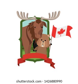 Moose and beaver forest animal of canada design