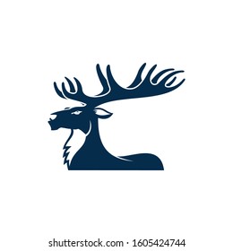 Moose With Big Antlers Isolated Elk Animal Profile View. Vector Horned Buck, Forest Stag