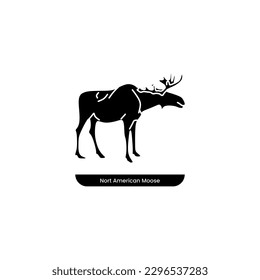 Moose black fill icon. North American Animal vector illustration in trendy style. Editable graphic resources for many purposes.
