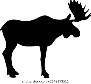 Moose. Black. Silhouette. Animal. Horned Animal. Vector. Clean and minimal design, perfect for logos, icons, conservation posters, and animal-themed artwork.