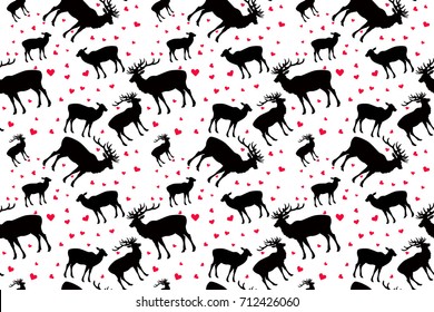 moose black silhouette on white background vector love pattern