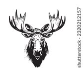 moose black and white vector illustration 