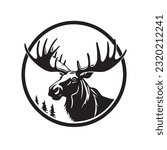 moose black and white vector illustration 