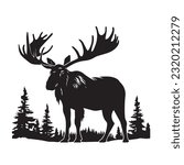 moose black and white vector illustration 