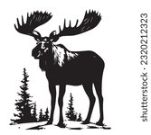 moose black and white vector illustration 