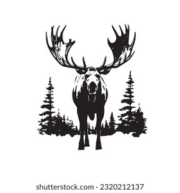 moose black and white vector illustration 