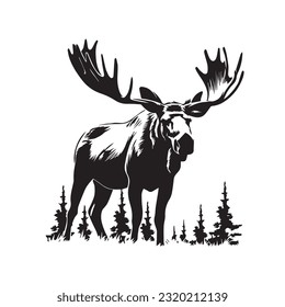 moose black and white vector illustration 