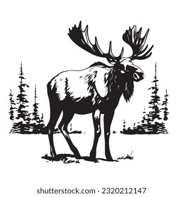 moose black and white vector illustration 