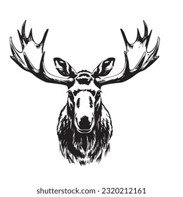 moose black and white vector illustration 