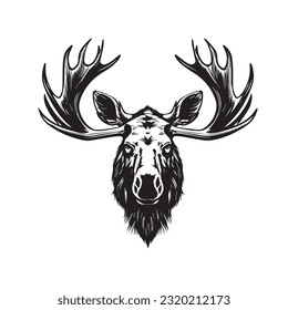 moose black and white vector illustration 