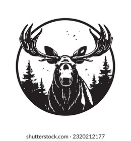 moose black and white vector illustration 