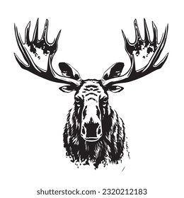 moose black and white vector illustration 