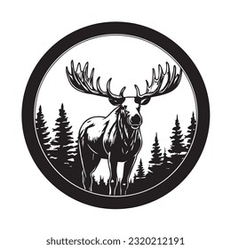 moose black and white vector illustration 