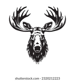 moose black and white vector illustration 
