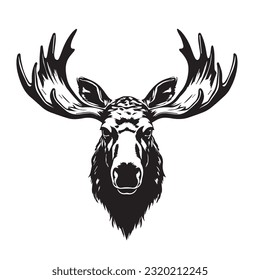 moose black and white vector illustration 