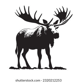 moose black and white vector illustration 