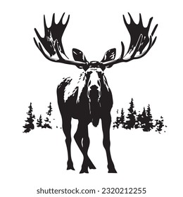 moose black and white vector illustration 