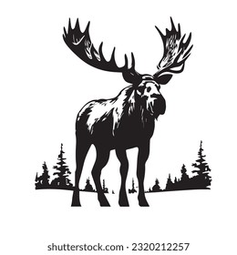 moose black and white vector illustration 