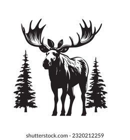 moose black and white vector illustration 