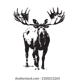 moose black and white vector illustration 