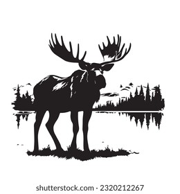 moose black and white vector illustration 