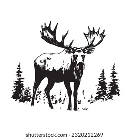 moose black and white vector illustration 