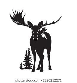 moose black and white vector illustration 