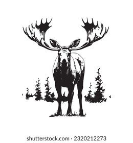 moose black and white vector illustration 