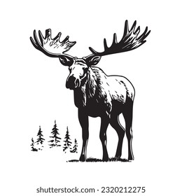 moose black and white vector illustration 