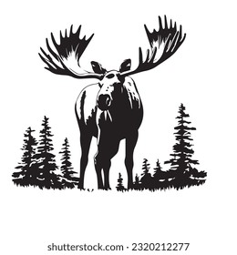 moose black and white vector illustration 