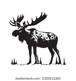 moose black and white vector illustration 