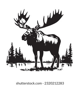 moose black and white vector illustration 