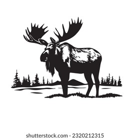 moose black and white vector illustration 
