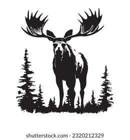 moose black and white vector illustration 