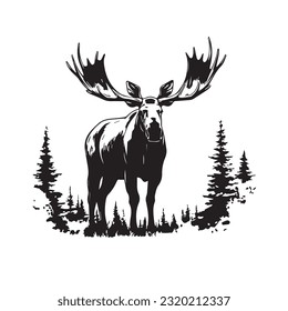 moose black and white vector illustration 