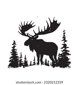 moose black and white vector illustration 