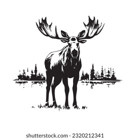 moose black and white vector illustration 