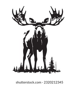 moose black and white vector illustration 