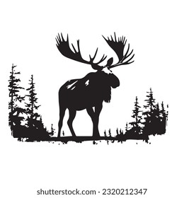 moose black and white vector illustration 