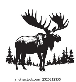 moose black and white vector illustration 