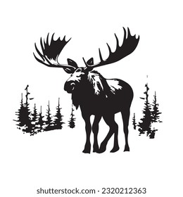 moose black and white vector illustration 