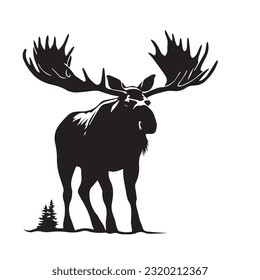 moose black and white vector illustration 