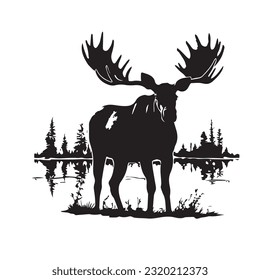 moose black and white vector illustration 