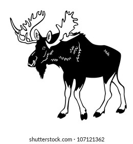 moose ,black and white vector image isolated on white background