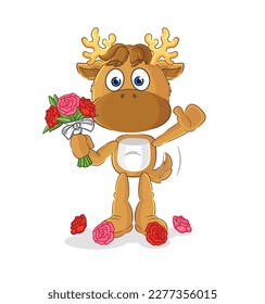el alce con una mascota de ramo. vector de dibujos animados