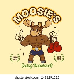 Moose Boxing Mascot Vintage and Retro Character Illustration