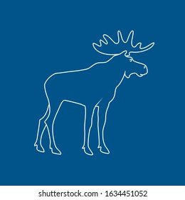 Moose bull with antlers isolated on a trendy blue background, the image of elk , deer family, vector illustration