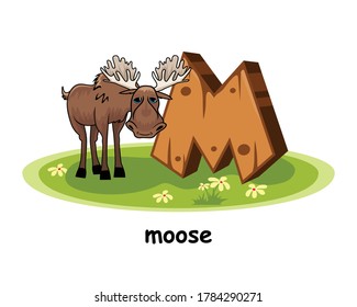 Moose Cartoon 3D Wood Alphabet Animals Letter M