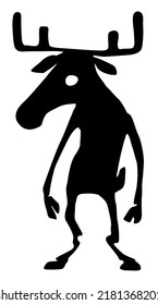 Moose cartoon character black silhouette, vector illustration, vertical, isolated, over white
