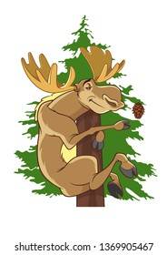 Moose cartoon in the forest